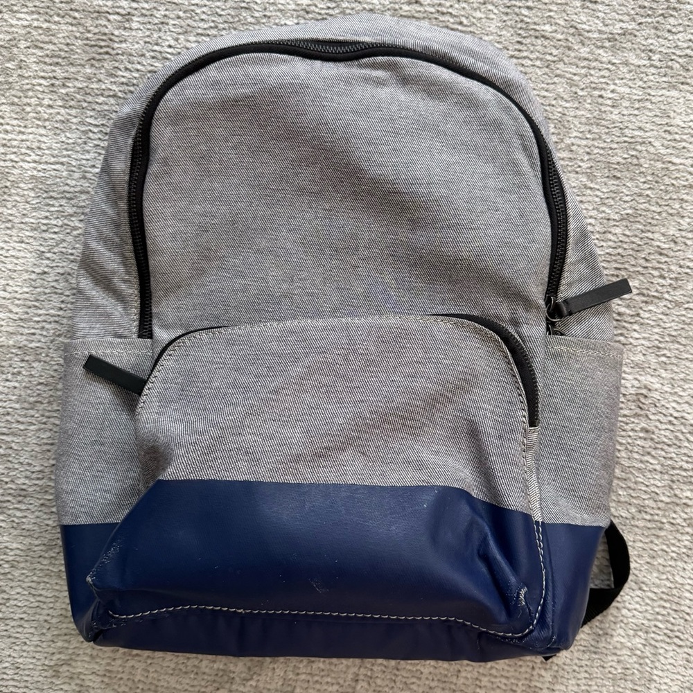 Everlane Gray Canvas & Navy Faux Leather Backpack